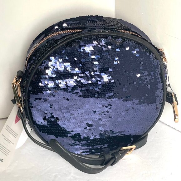 Desigual Round Crossbody Bag Purple Robot Reversible Sequins Shoulder - Picture 2 of 10